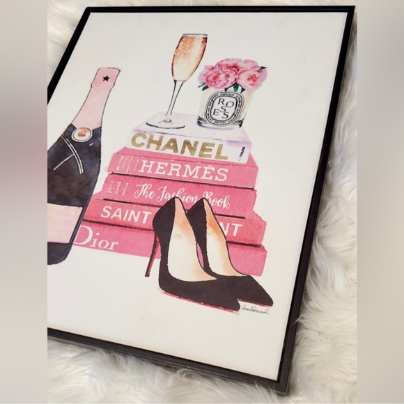 CHANEL, HERMES, DIOR Framed Feminine Girly Pink Black White Painting Wall Decor - Picture 3 of 16
